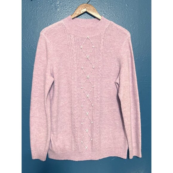 Elle Pink Pearl Embellished Mock Neck Sweater L - Picture 2 of 8
